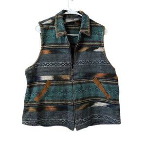 Ivy Women Aztec Vest Size Large Country Western Cowgirl Winter Colorful Holiday